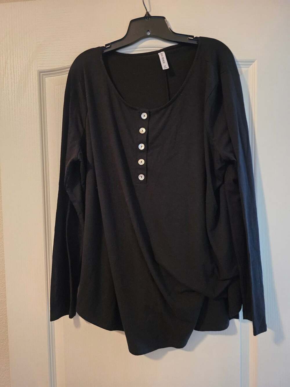 Zenana Premium Black Long Sleeve Henley Top 3X